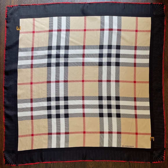 Display # 1 Burberry Scarf House Check Beige Black Border Silk Wrap - Picture 6 of 13